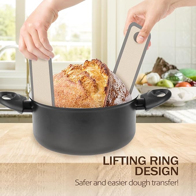 Silicone Bread Sling for Dutch Oven, 2 PCS Non-Stick & Easy Clean Reusable Silicone Bread Baking Mats with Long Handles, Easy to Transfer Sourdough Bread