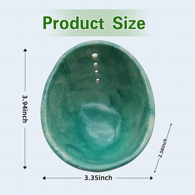 Herb Stripper, 4-Hole Design Pottery Herb Stripper,Handmade Ceramic Herb Stripper Bowl for Removing Leaves and Stems in the Kitchen (Celadon Glaze)
