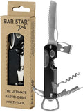 Bartender's All-in-One Bar Tool Set: Corkscrew, Zester, Citrus Knife and Bottle Opener Kit with Magnet for Picnics, Tailgating, BBQs, Camping, Travel, Beach Parties and Bartending, Black