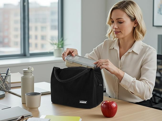 Aosbos Corduroy Lunch Bag Women Insulated Lunch Box for Women Lunch Tote for Adult Lunch Cooler Bag Lunchbox for Work Office Picnic