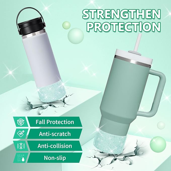 WUQID 2 Pack Bling Silicone Boot Compatible with Stanley Quencher Adventure 40oz & Stanley IceFlow 20oz 30oz, Reduces Dents Protective Silicone Water Bottle Bottom Cover Sleeve