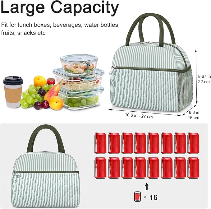 Lunch Bag Lunch Box for Women Adult Men Insulated Quilted Reusable Large Lunch Tote Bag Leakproof Simple Cooler Bag for Work Office Picnic Beach or Travel