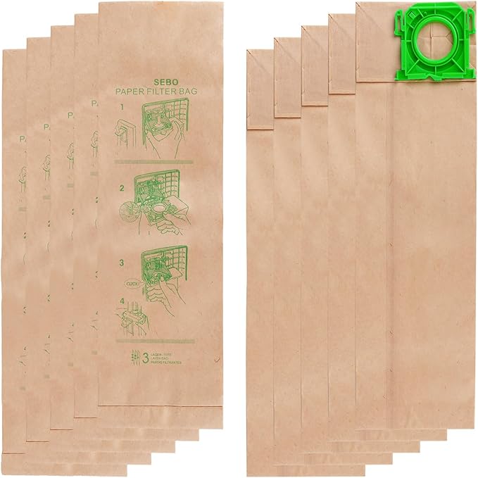 10 Pack Vacuum Bags Compatible with Windsor Sensor G & C Series G1 C2 C3 X12 X15 Versamatic Plus Sebo uprights replacement for 5300REP