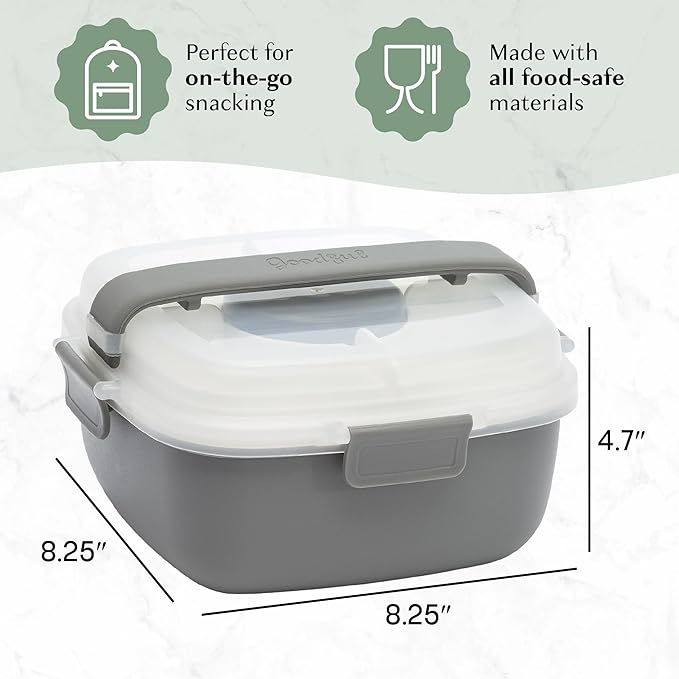 Goodful Stackable Lunch Box Container, Bento Style Food Storage with Removeable Compartments for Sandwich, Snacks, Toppings & Dressing, Leak-Proof and Made without BPA, 56-Ounce, Gray