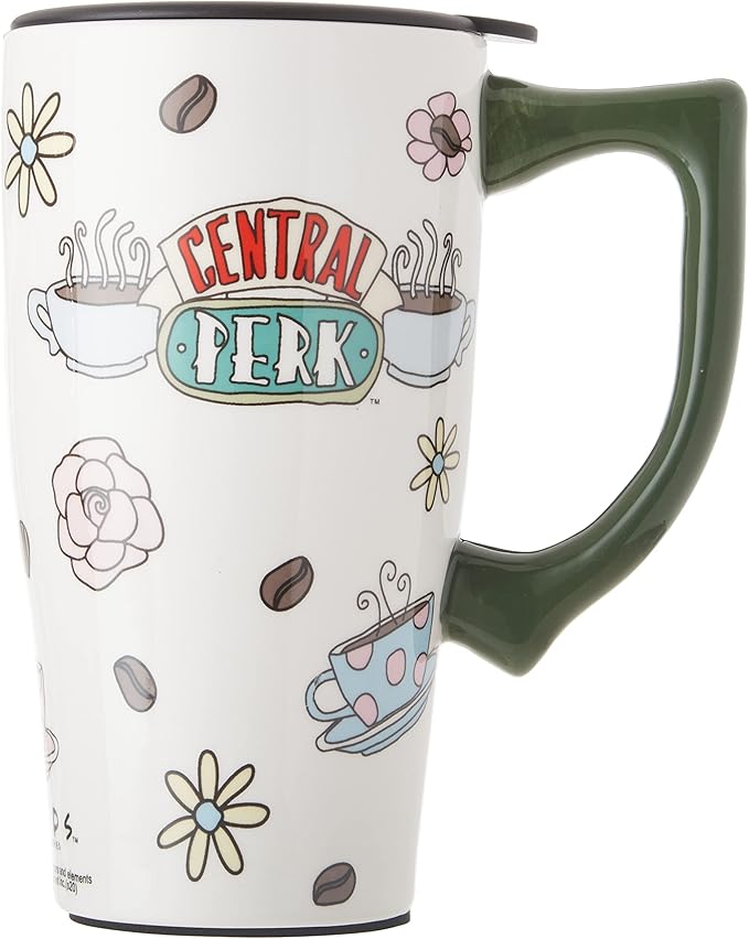 Spoontiques - Ceramic Travel Mugs - Central Perk Cup - Hot or Cold Beverages - Gift for Coffee Lovers