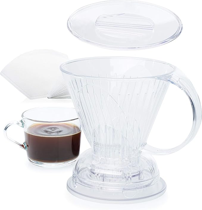 Clever Coffee Dripper and Filters, Large 18 oz (Clear)| Barista's Choice| Safe BPA Free Plastic|Includes 100 Filters