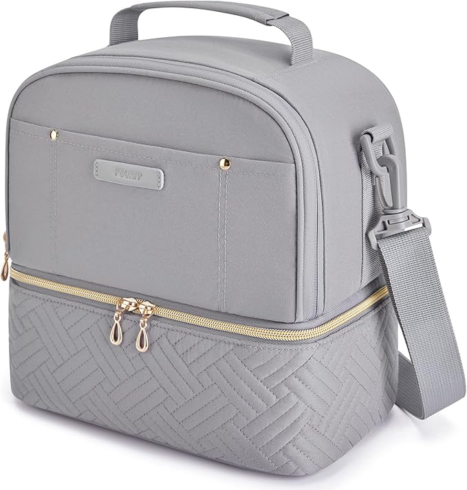 TOURIT Lunch Bag Women Double Deck Lunch Box Insulated Lunch Cooler for Women Men Work, Gray