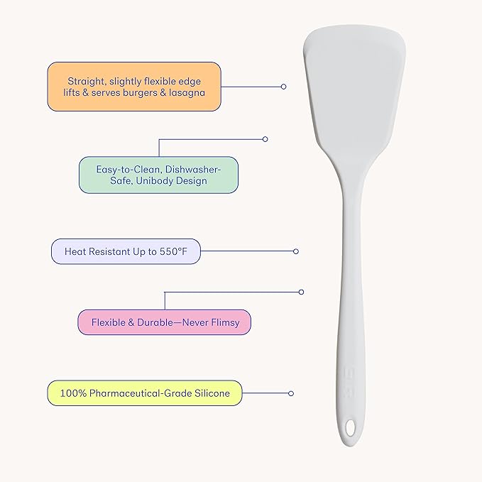 GIR: Get It Right Silicone Turner Spatula - Non-Stick & Heat Resistant - Silicone Spatula for Cooking & BBQs - Lifts, Flip, and Transfer Food Items - 13 Inch, Studio White