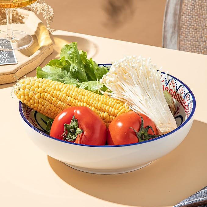 Yundu 82 OZ Ceramic Bowls Set of 2, Serving Bowls for Entertaining, Large Bowls, Soup, Pasta, Salad, Fruit, Ramen, Pho Bowl Sets for Kitchen, Dishwasher and Microwave Safe