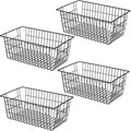 SANNO Freezer Basket Organizer, Refrigerator Metal Wire Storage Divider, Household Container Bins with Handles for Kitchen, Bathroom, Office, Camping, Black,Set of 4