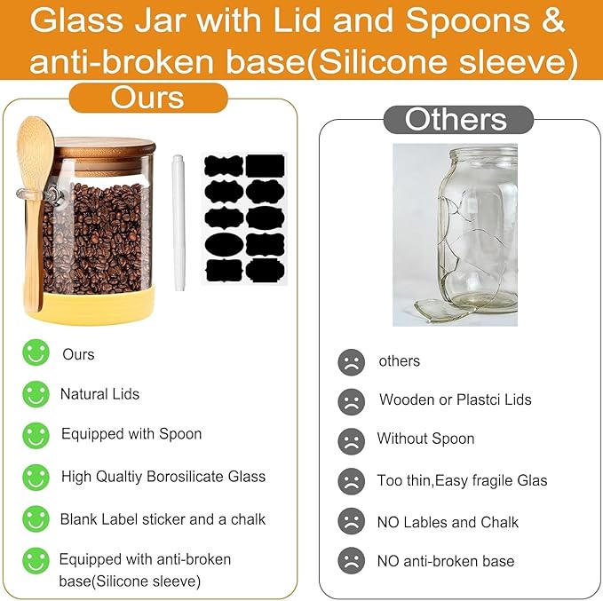 Spice Jars, Overnight Oats Containers with Airtight Lid and Spoon, Decorative Kitchen Canisters Set, Glass Storage Containers for Coffee, Tea, Sugar, Spice, Bath Salt, 18Oz/530ML (3PCS)