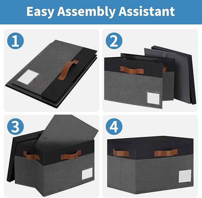 GhvyenntteS Extra Large Storage Bins with Lids, Foldable Fabric Storage Boxes with Lids and Handles, Storage Baskets with Lid and Label for Home Office (3 Pack, Grey&Black, 15.75" x 11.8" x 10.2")