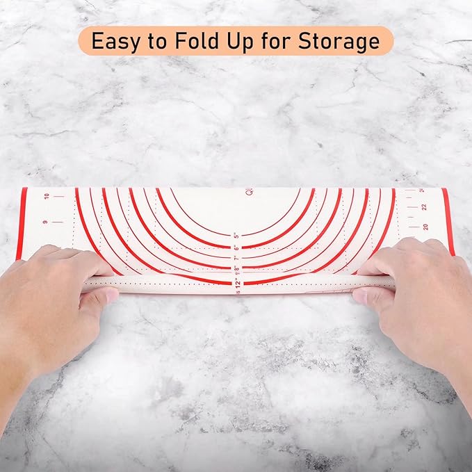 Silicone Baking Mat with Measurements, Pastry Mat for Rolling Out Dough, Kitchen Counter Mat, Red, 20" x 28", Fondant Mat/Oven Liner Mat