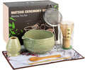 Matcha Whisk Set - Ceramic Matcha Set Includes Matcha Bowl, Whisk and Holder, Bamboo Scoop, Scoop Rest, Sifter and Tea Towel - 7 Pcs Ceremonial Gift Kit for Matcha Lovers (Floral Green)
