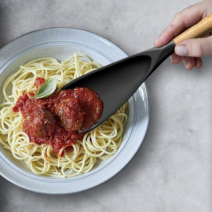 VOVOLY Cooking Spoon for Nonstick Cookingwares, Silicone Spoon Spoon for Mixing, Scoop, and Scrape, Black (13.4''+11.4" Black 2-Pack)