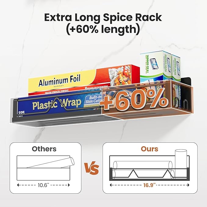 16.9 Inch Wide Large Capacity Magnetic Spice Rack for Refrigerator, 5 Pack Metal Fridge Shelf, Black