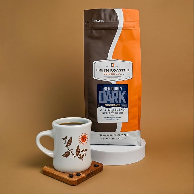 Fresh Roasted Coffee, Seriously Dark Decaf Artisan Blend, 2 lb (32 oz), Dark Roast, Kosher, Whole Bean