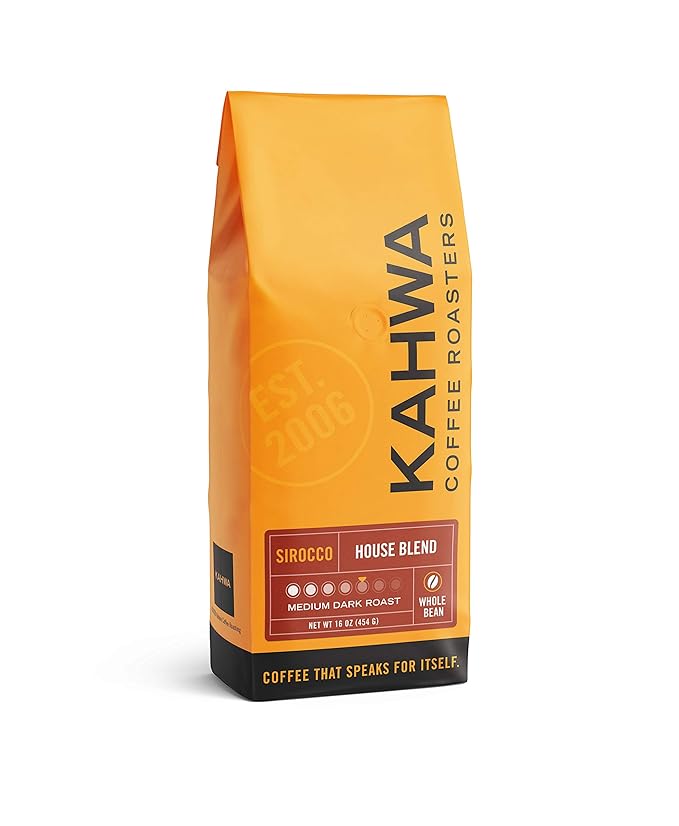 Kahwa Coffee Sirocco Medium Dark Roast House Blend, Whole Bean Coffee, 1 lb Bag