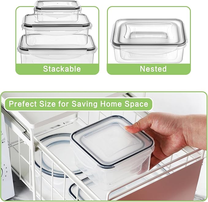 HOMBERKING 40 Pieces Food Storage Containers Set with Snap Lids (20 Lids + 20 Containers), Plastic Containers, BPA-Free Lunch Container Bento Box for Home, Black