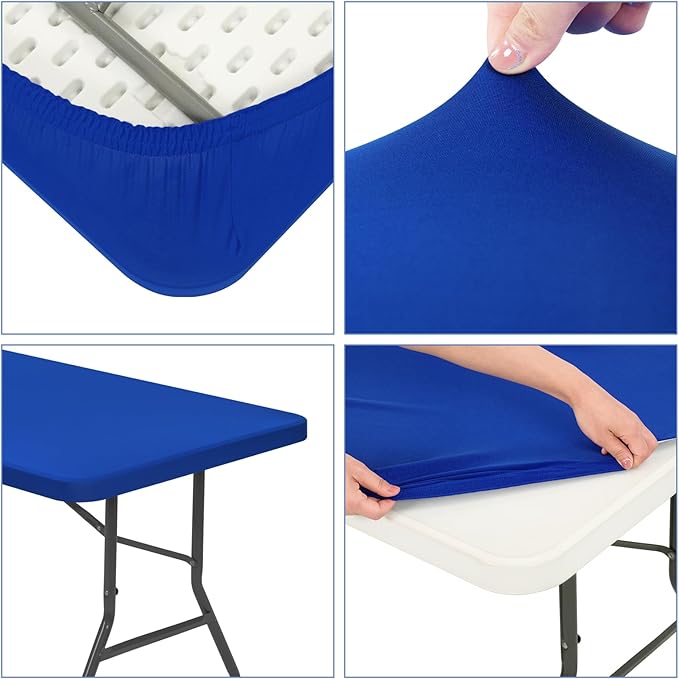 10 Pack Stretch Fabric Table Top Cap Cover, fits 8' Tables, Spandex Table Covers Washable Elastic Rectangle Tablecloth Protector for Indoor Outdoor Party Picnic Wedding, Royal Blue, 30" W x 96" L