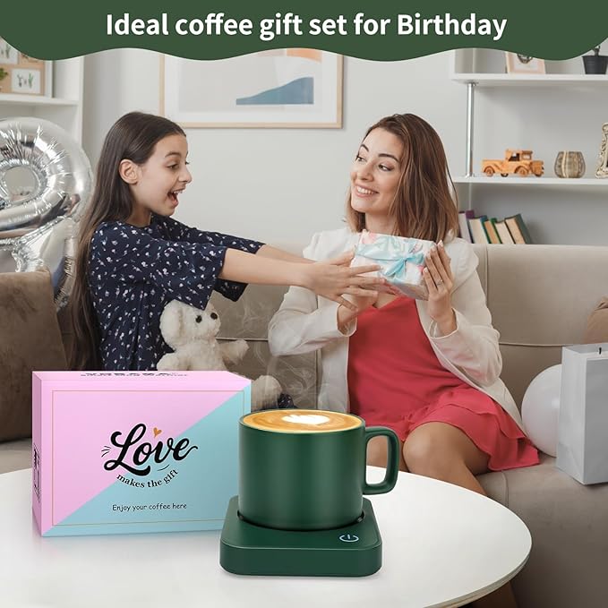VOBAGA Mug Warmer Set, Coffee Warmer for Desk with 11oz Ceramic Mug, Auto Shut Off & 3-Temp Settings, Smart Coffee Cup Warmer, Home Office Essentials Coffee Set(Mug Included)