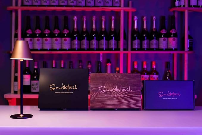 Cocktail Smoker Kit by Smoktail – Gold Luxury Edition for Infusing Bourbon & Whiskey – Old Fashioned Cocktails Smoker Set with Torch & 6 Flavor Wood Chips – Best Gift for Men & Women (Without Butane)