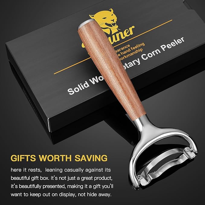 KULUNER Durable Stainless Steel Corn Peeler with Polished Wood Handle Corn on the Cob Stripper Kernel Remover Easy Use Corn Kernel Cutter Kitchen Gadget（Rosewood）