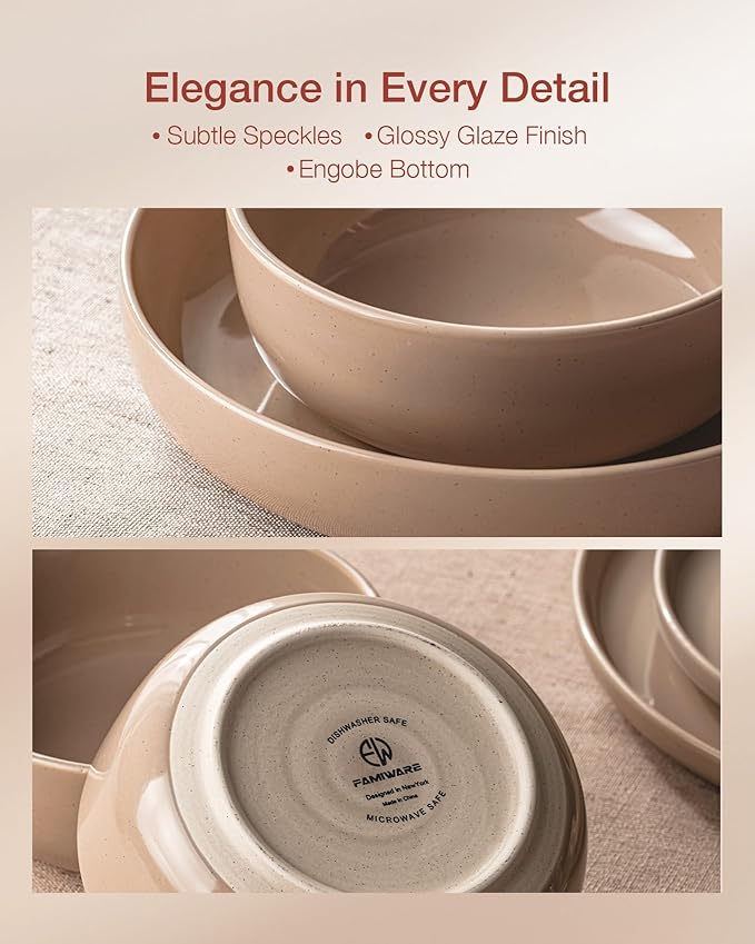 Famiware Milkyway Plates and Bowls Set, 12 Pieces Dinnerware Sets, Dishes Set for 4, Cinnamon Brown