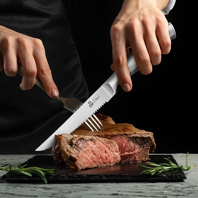 DDF iohEF Steak Knife Set, 6 Piece Steak Knife, High Carbon Japanese Stainless Steel Serrated Steak Knives