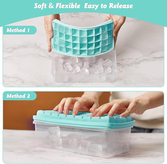 Silicone Ice Cube Tray with Leak-Proof Lid & Storage Bin for Freezer – BPA-Free 36-Piece Nugget Ice Molds, Spill-Resistant Cover & Ice Scoop Container Cover