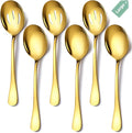 Stainless Steel Serving Spoons Set, 6pc, 10-Inch, Includes 3 Large, 3 Slotted, for Parties/Kitchen/Buffet/Catering, Dishwasher Safe, Gold