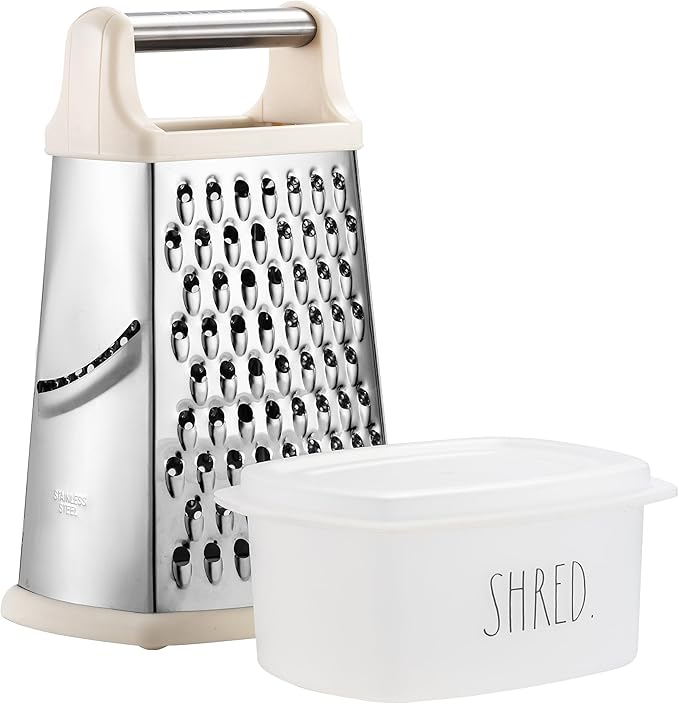 Rae Dunn Everyday Collection Multifunction Grater- Stainless Steel Grater and Zester for Cheese, Spices, Vegetables, Cream