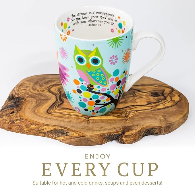 Divinity Boutique Owl Mug - Inspirational Ceramic Coffee Mug with Scripture for Women, Mom, Friends, Owl Lovers that is Colorful and Dishwasher Safe