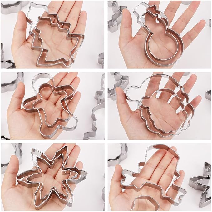 Large Christmas Cookie Cutters,4" Holiday Sturdy Molds thickened Stainless Steel with Recipe Instruction,Snowman, Christmas tree, elk, snowflake,Santa Face,Gingerbread Men for Baking.
