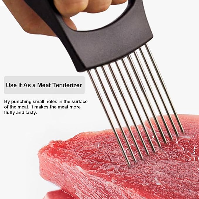JAYVAR Onion Holder for Slicing, Onion Cutter Vegetable Chopper, Stainless Steel Tomato Slicer Vegetable Cutter for Potato, Avocados, Eggs, Food Slicer Assistant Tool for Fruit Lemon and Meat