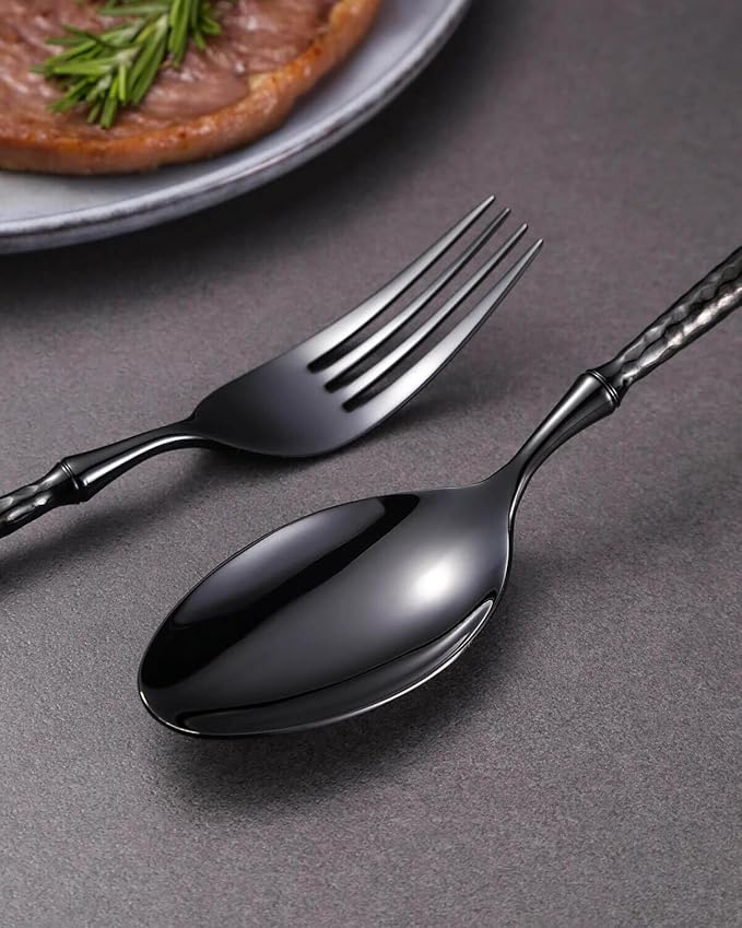 Lemeya 20-Piece Hammered Black Silverware Set,18/10 Stainless Steel Forging Heavy Duty Cutlery Set for 4, Luxury Unique Flatware Set,Spoons and Forks Set,Mirror Polished,Dishwasher Safe