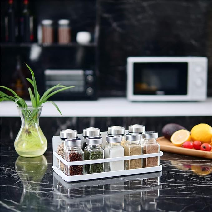 Thipoten Magnetic Spice Rack, Strong Magnetic Shelf with 2 Removable Hooks, Perfect Space Saver for Small Kitchen/Apartment, Awesome Metal Cabinet for Holding Spices, Jars, Salt, Beverage(White)