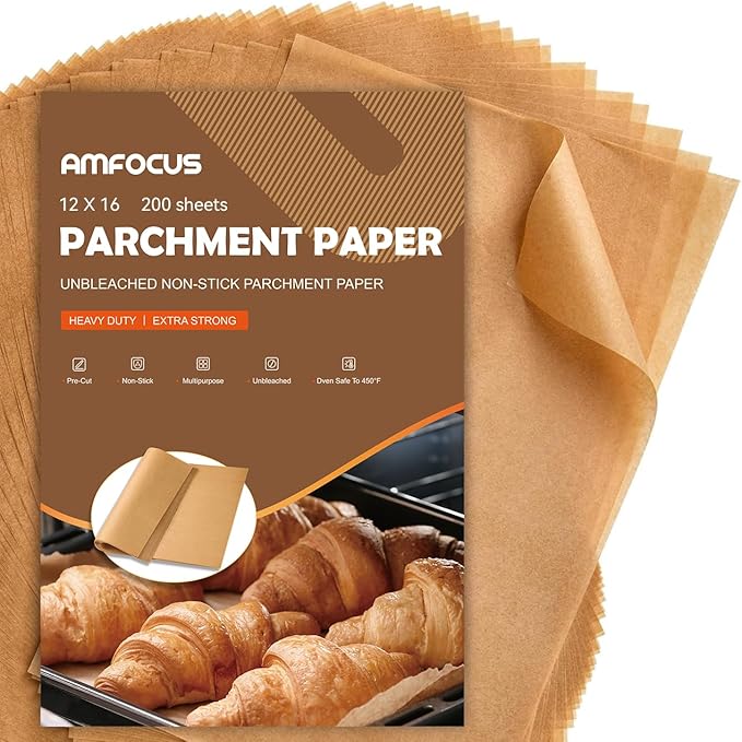 200 Pcs Parchment Paper Sheets, Unbleached Baking Parchment Sheets, 12x16 Inch, Non-Stick, Heat-Resistant, Biodegradable