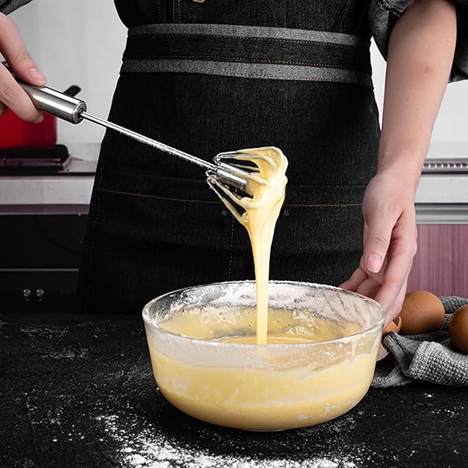 Semi-automatic Whisk, Stainless Steel Egg Beater, Hand Push Rotary Whisks Mixer Stirrer for Making Cream, Whisking, Beating and Stirring (10+12Inch)