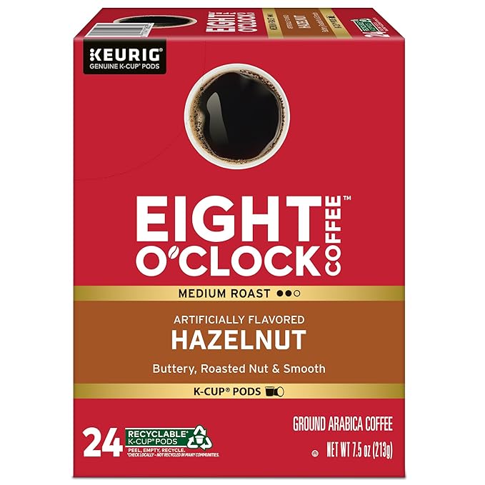 Eight O'Clock Coffee Hazelnut, Single-Serve Keurig K-Cup Pods, Flavored Medium Roast Coffee Pods, 96 Count
