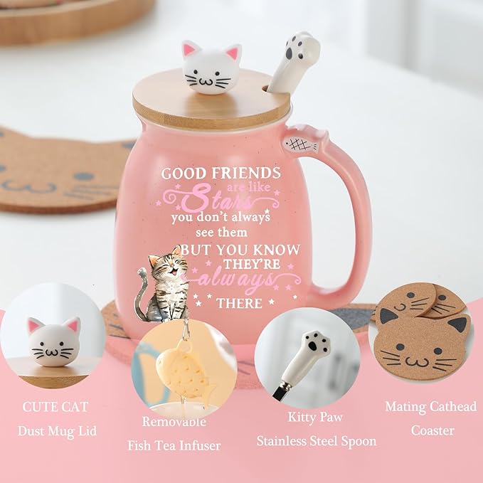 Friendship Gifts for Women Cat Mug Unique Birthday Gifts for Women Cute Stuff Kawaii Tea Cup Christmas Gift Bestie Friend Gift For Woman Cat Lovers hemed Gifts for BFF Coworker Sister