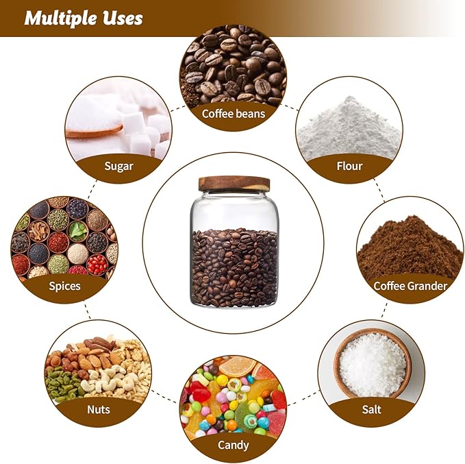 Glass Coffee Storage Jar with Lids Spoon Thicken Glass Coffee Canister Borosilicate Glass Food Containers for Ground Coffee Beans Nut Pasta Sugar Candy Spice Rice Loose Tea