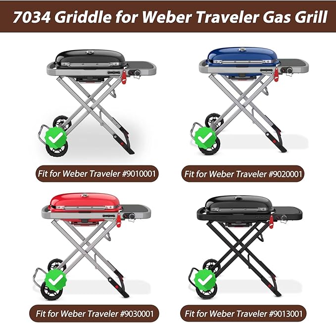 7034 Cast Iron Griddle Plate with Carry Bag for Weber Traveler Grills 9010001 9020001，Upgrade Flat Top Griddle Replacement Part for 9030001 9013001 9011701 Weber Traveler Portable Gas Grills,Black