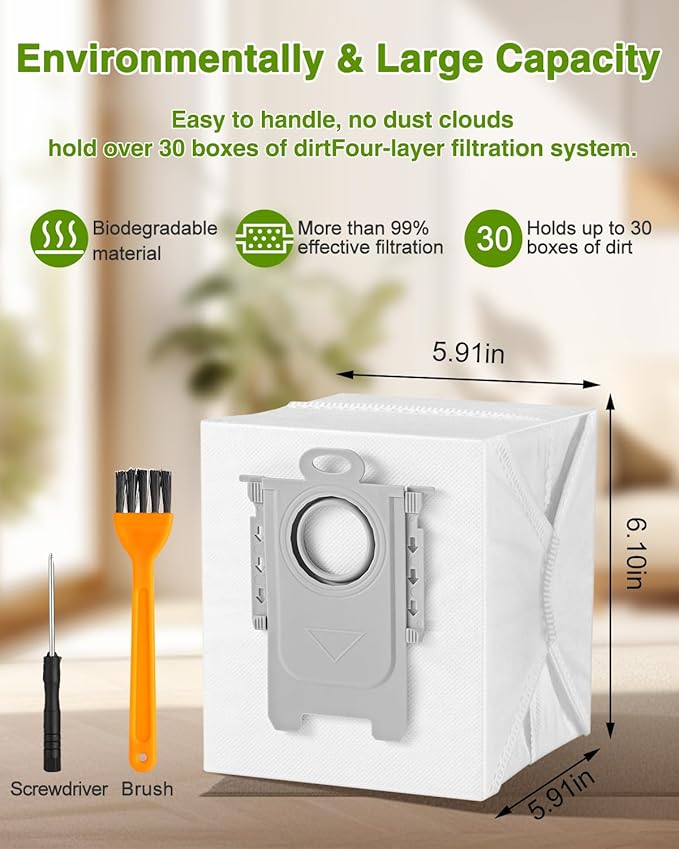 VBN 22 Packs Q5 Dust Bags for Roborock S8 Pro Ultra, S8+, Q7 Max+, Q5+, Q5 Max+, S7 Max Ultra,S7 Maxv Ultra and Q8 Max+ Robot Vacuum, disposable vacuum bag replacement, 3.6L Large Capacity