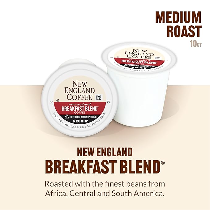 New England Coffee Breakfast Blend Medium Roast Single Serve Pods, 10ct Box (Pack of 1)