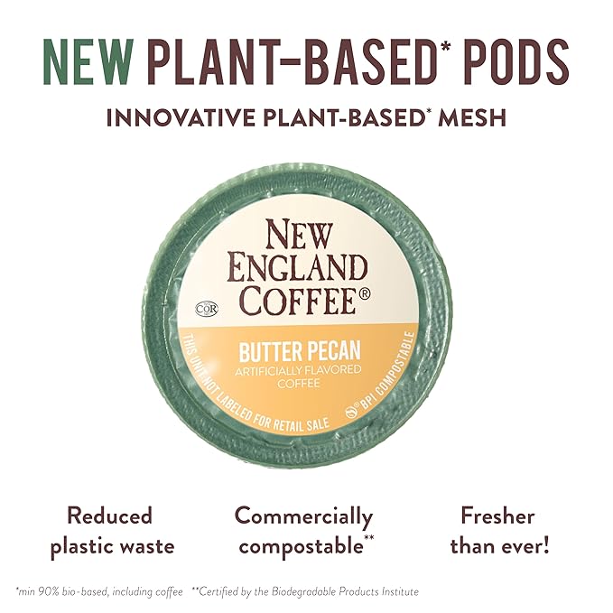 New England Coffee Butter Pecan Medium Roast Single Serve Pods, 12ct Box (Pack of 1)