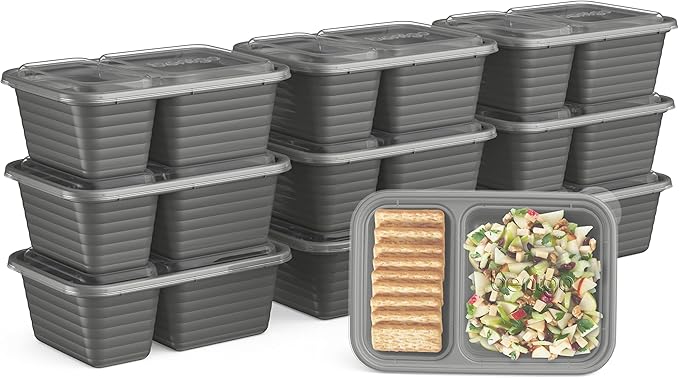 Bentgo Prep - 2-Compartment Snack Containers with Lids - Reusable, Microwaveable, Durable, PFAS & BPA-Free, Freezer and Dishwasher-Safe Meal Prep Food Storage - 10 Trays & 10 Lids (Pewter)