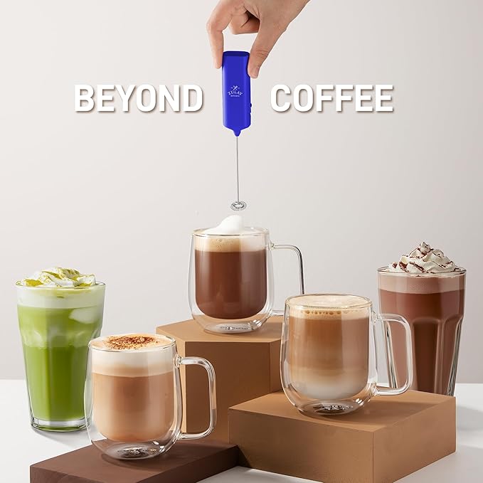 Mini & Mighty Milk Frother Wand – Powerful Handheld Coffee Frother, Battery Operated Drink Mixer – Compact Pocket Size – Detachable Whisk for Latte, Cappuccino, Matcha, Hot Chocolate – Royal Blue