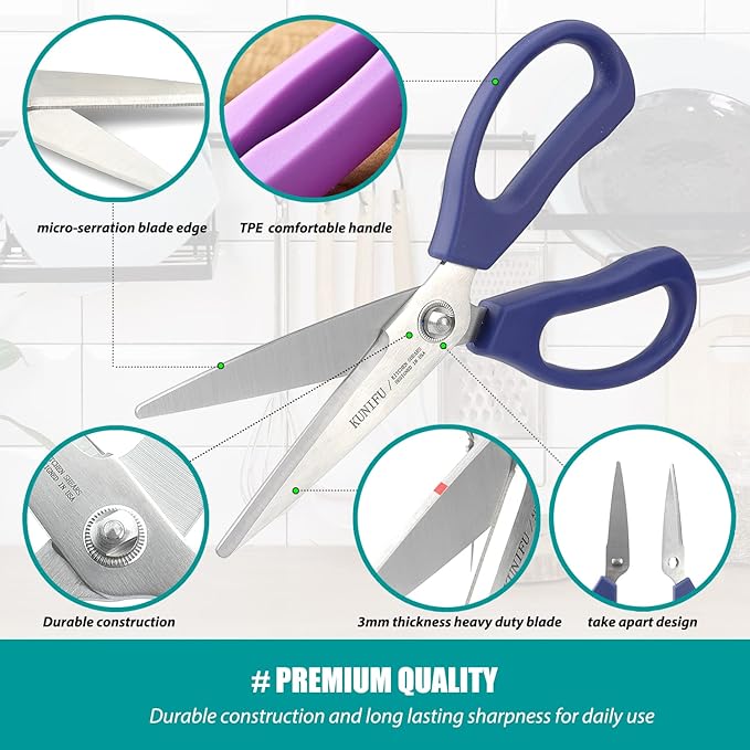 KUNIFU Kitchen Scissors, All Purpose Kitchen Shears, Heavy Duty Come Apart Scissors Gadgets Utensils - Blue