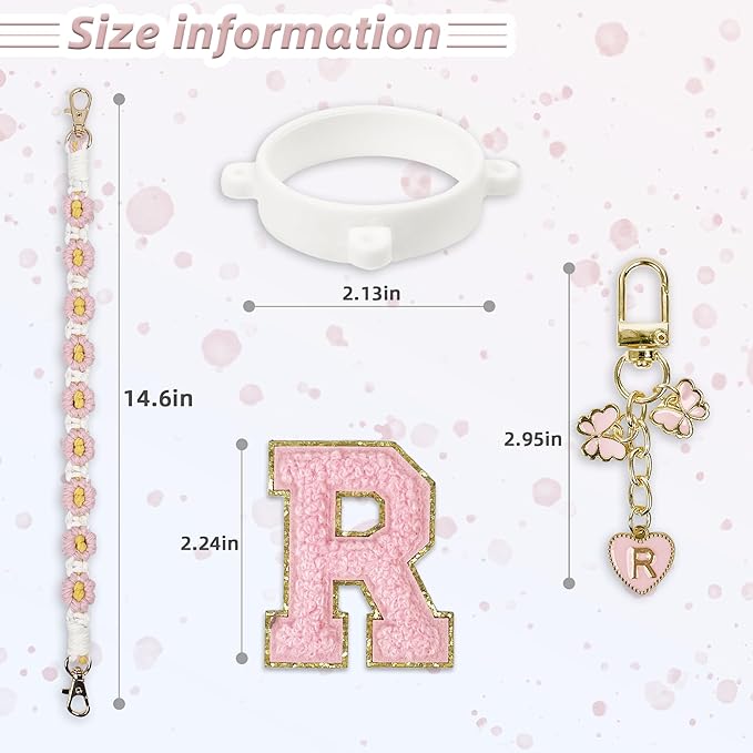 Cute Letter Charm Set Compatible with Owala Water Bottle 24 oz, 32 oz, 40 oz, Owala Kids, Owala Coffee Tumbler, Owala FreeSip – Includes Handle Strap, for Owala Accessories & Stanley Cup Accessories